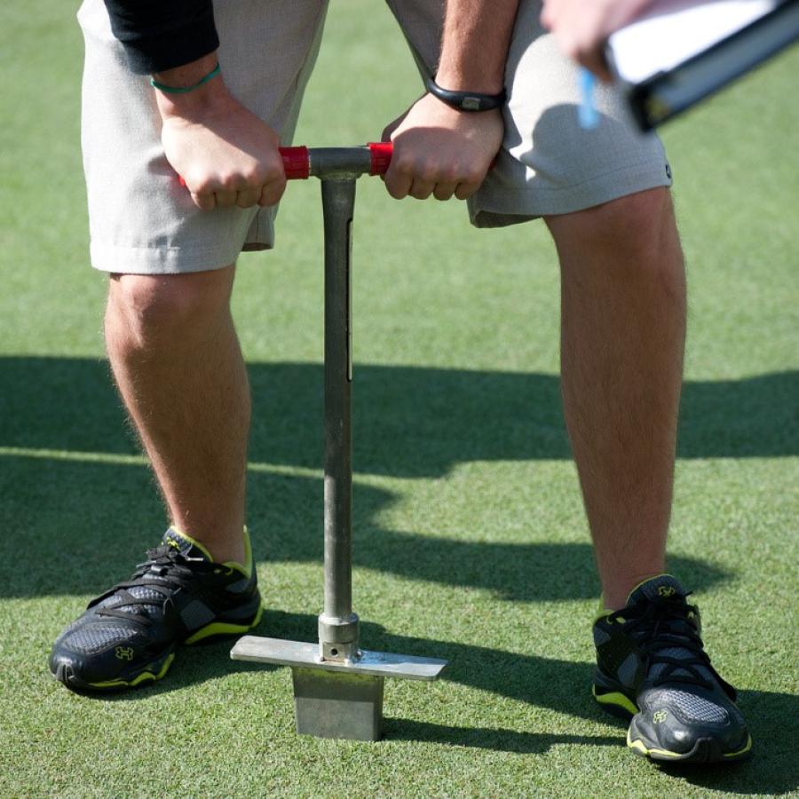 Student working on turf 