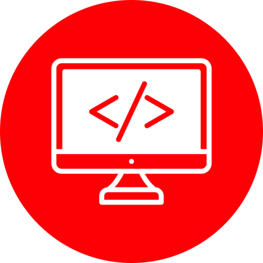 a red icon of html tag on a computer screen